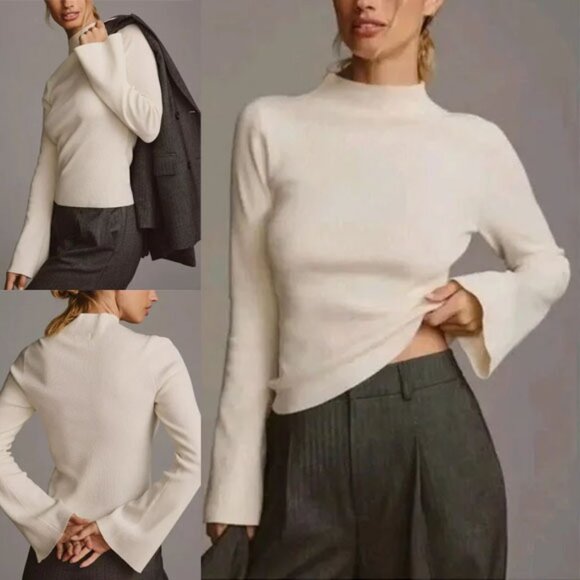 Maeve Sweaters - Anthropologie Maeve The Arlowe Bell Sleeve Sweater M White Ivory Mock Neck $98